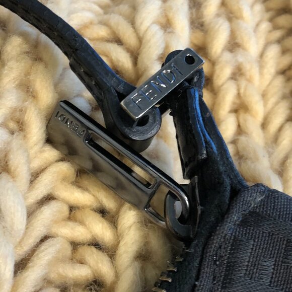 FENDI Zucca Black Leather and Nylon Gun Metal Hardware Bag w COA - Picture 11 of 13